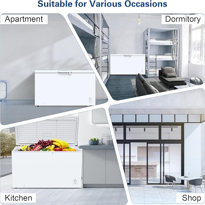 15.0 Cu.Ft Deep Freezer, Large Chest Freezer for Families with Removable Basket& 8 Adjustable Thermostat, Energy Saving Freezer Front Drain Free Standing Top Open Door for Home, Kitchen, White