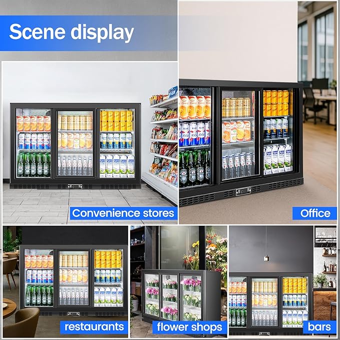 Back Bar Cooler with 3 Sliding Glass Doors 10.5 Cu.ft. ETL Commercial Beverage Refrigerator Black Drink Fridges for Beer, Wine,Soda, Drinks