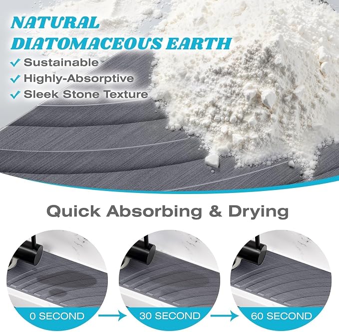 SpaceHacks Stone Faucet Mat for Kitchen Sink 15.7x4 in, Dark Gray | Fast Drying - Image 4