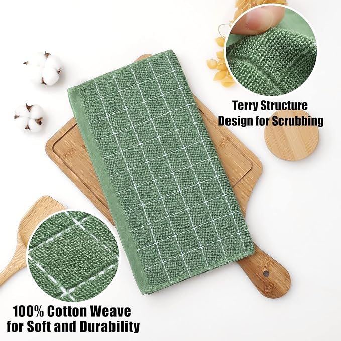 Homaxy 100% Cotton Terry Kitchen Dish Cloths, 18 Pack, Grass Green - Image 2