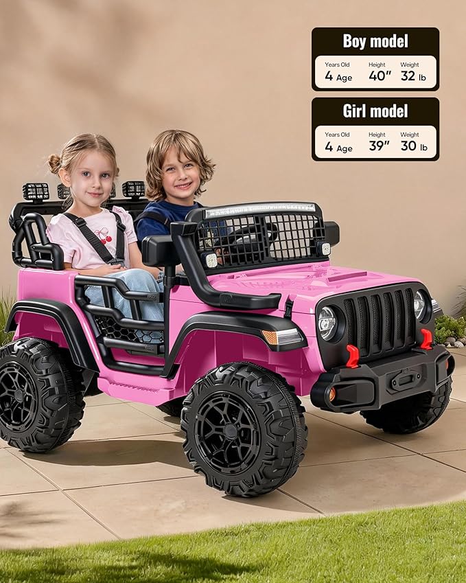 2 Seater Ride on Car Toy, 24V 4WD Electric Car for Kids 4-8 with Remote Control, 4x200W Motors, Capacity 110 lb - Light Pink