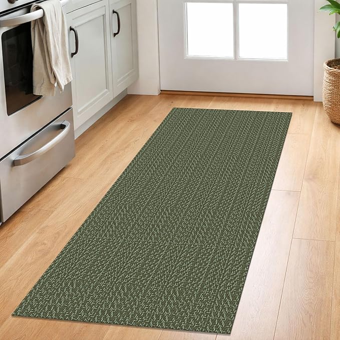 IOHOUZE Washable Runner Rug 2x5 Non Slip Runners for Hallways Entryway Runner Indoor, Kitchen Throw Rug Woven Cotton Floor Carpet for Hall Entrance Bedroom, Olive Green/Dusty Green