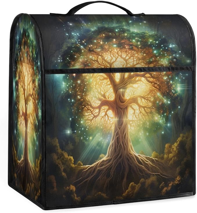 Kitchen Aid Mixer Cover Tree Of Life Green Stand Mixer Cover Compatible with 6-8 Quarts Stand Mixers, Dust Covers with Zipper Pocket Foldable Washable Kitchen Aid Organizer Bag
