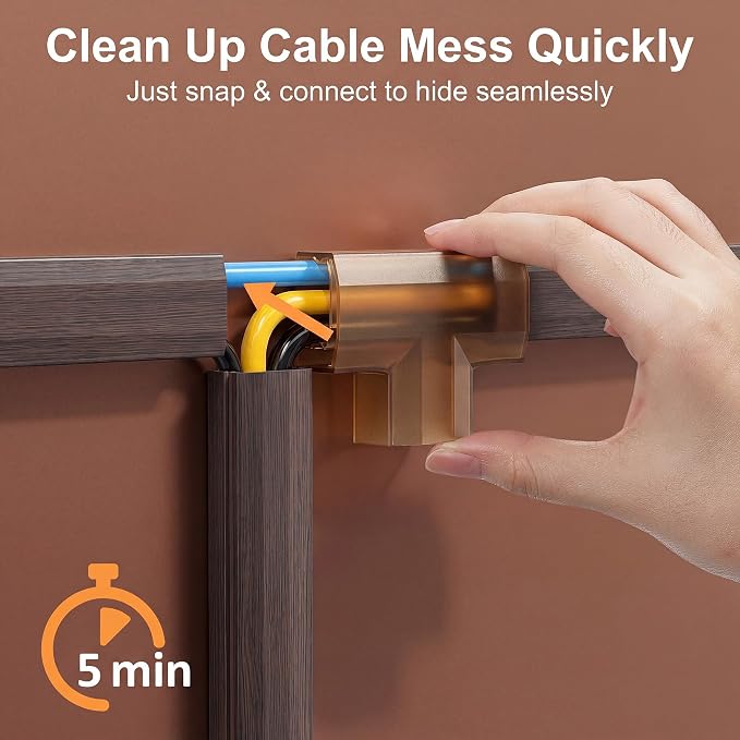 Yecaye TV Cord Hider, 125in Cord Cover, W1.18in H0.6in, Darkwood | Large Cable - Image 3