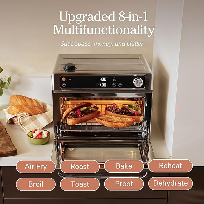 Our Place Wonder Oven Pro | 8-in-1 Digital Air Fryer & Countertop Oven with Basket, Rack, Pan & Tray | 3-Rack, 32 QT - Air Fry, Toast, Roast, Bake, Reheat, Broil, Proof & Dehydrate | Stainless Steel