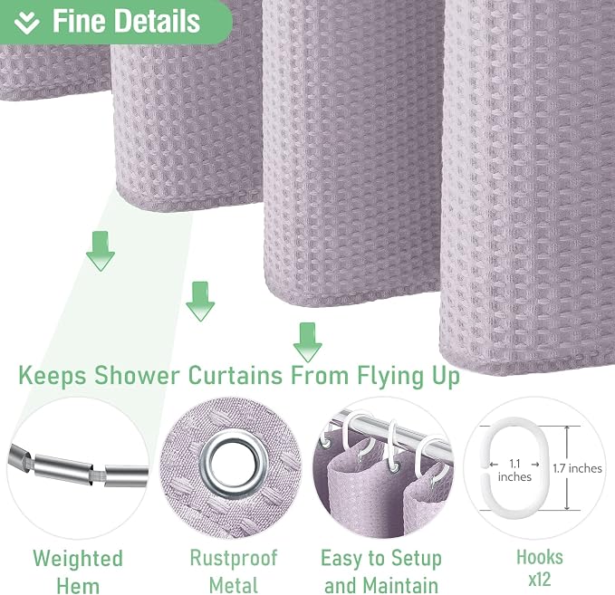 Dynamene Extra Long Waffle Shower Curtain 256 GSM Fabric 72"x84" Lavender - Image 5