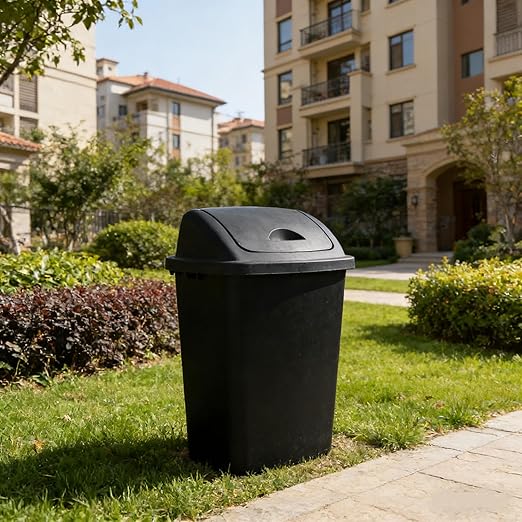 18 Gallon Large Swing-Top Garbage Can, 4-Pack Plastic Tall Swing Top Garbage Can, Black, 19.88" x 14.96" x 26.77"