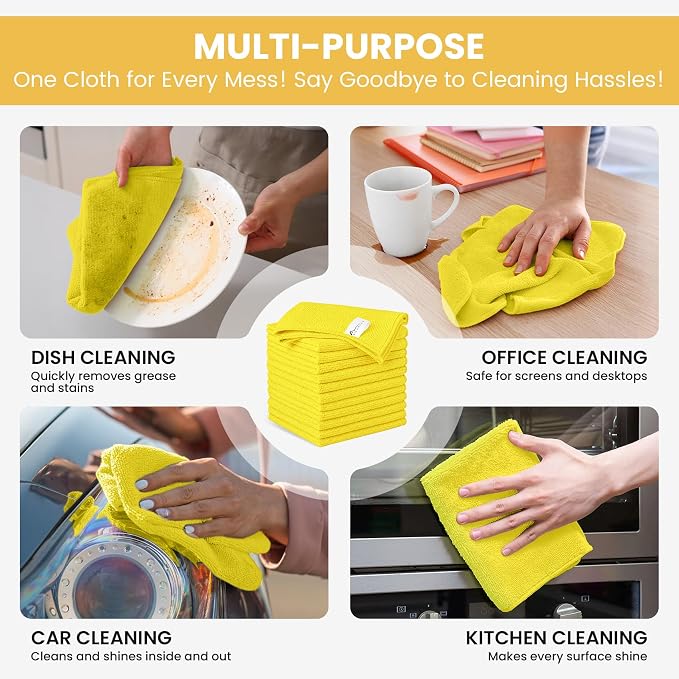 SIFANGKE Microfiber Cleaning Cloth, 12 Pack Yellow Cleaning Rags - Image 4