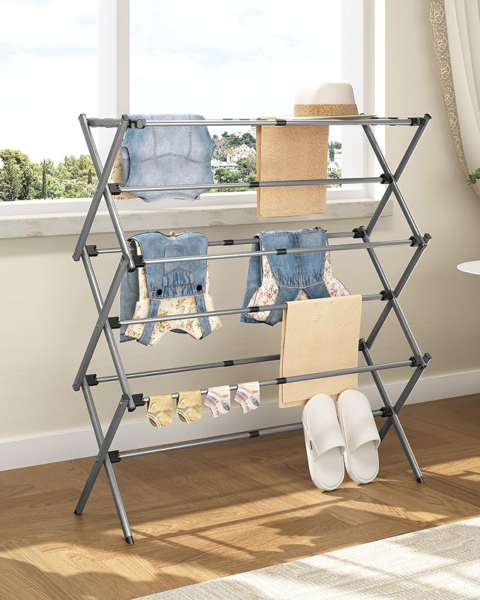 3-Tier Foldable Clothes Drying Rack, 37.6" H, Tool-free Assembly, Extendable - Image 9