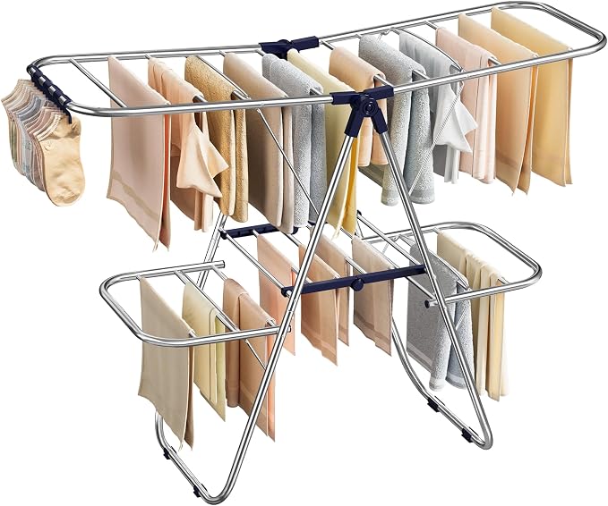 SONGMICS Clothes Drying Rack, Foldable Laundry Drying Rack, Metal Clothes Airer by Unknown
