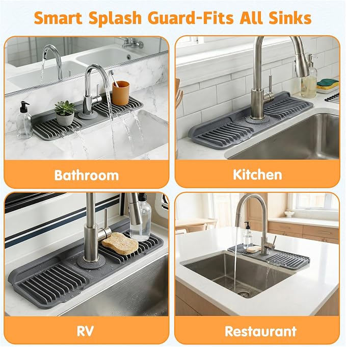 Silicone Faucet Mat for Kitchen Sink, fits kitchen & bathroom sinks; food-grade - Image 7