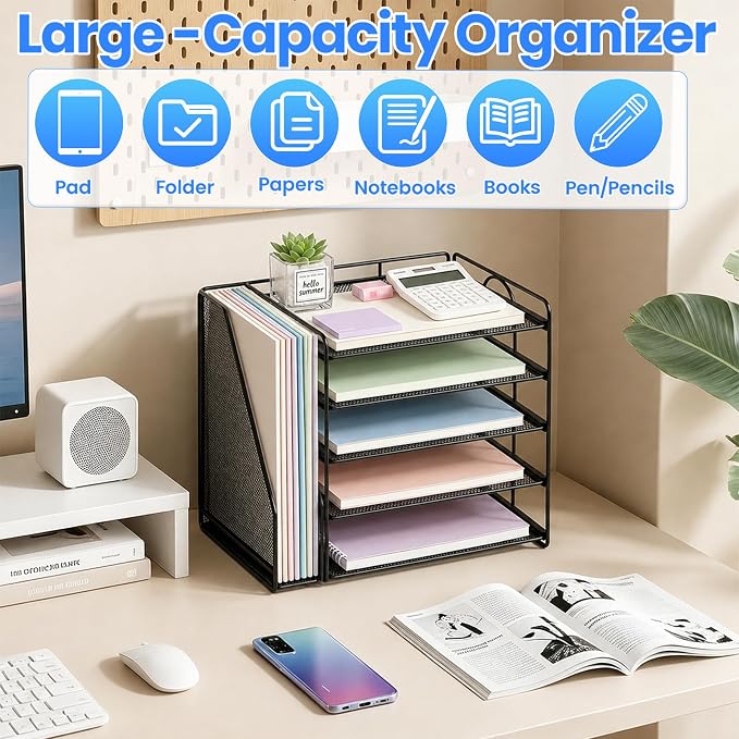 OPNICE Desk Organizer, 5-Tier Paper Organizer Letter Tray, Office Desk - Image 6
