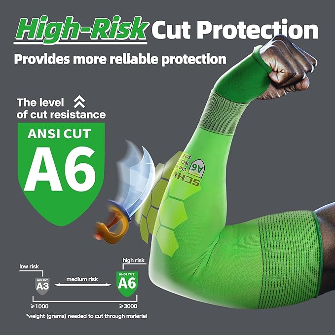 Schwer Ultra-Thin ANSI A6 Cut Resistant Arm Sleeves, 21 Gauge Comfortable and Breathable Protective Sleeves, Arm Protectors for Thin Skin and Bruising, Work, Gardening, Farming, Outdoors, Non-PFAS, M