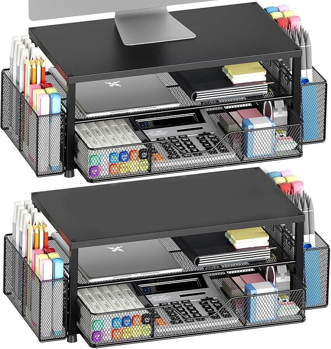 Desk Organizer and Accessories, 2-Tier Computer Monitor Stand Riser by OPNICE