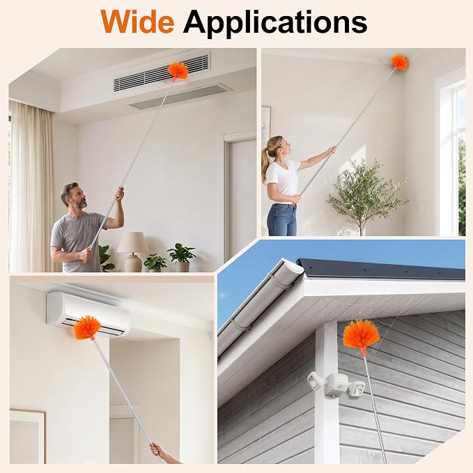Cobweb Duster with Extension Pole, Pole5-Piece Spider Web Brush with Pole Kit - Image 7