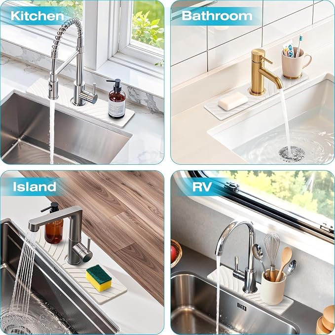 SpaceHacks Stone Faucet Mat for Kitchen Sink 15.7x4 in, Water Splash Guard - Image 6