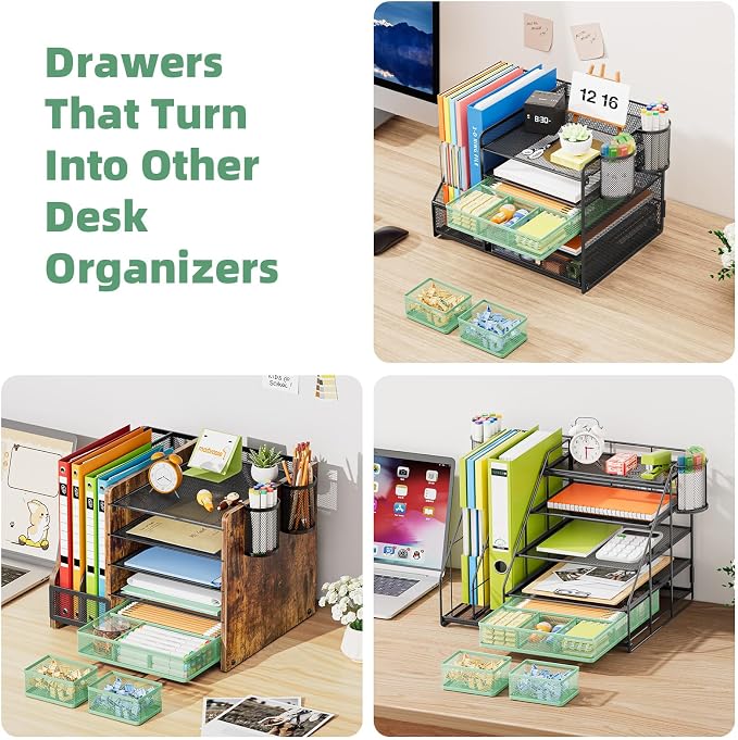 Marbrasse Mesh Desk Drawer Organizer Tray 3 Packs, 9 Adjustable Compartments - Image 6