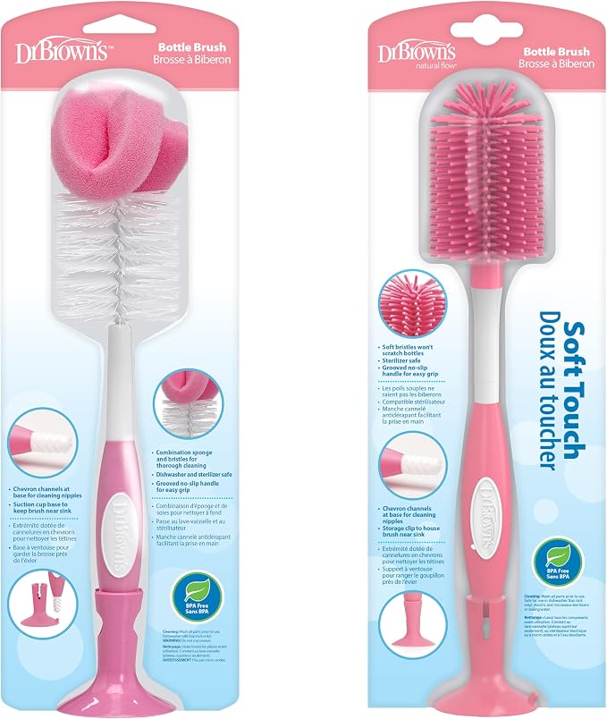 Dr. Brown's Reusable Sponge Baby Bottle Cleaning Brush + Soft Touch Bottle Brush by DrBrowns