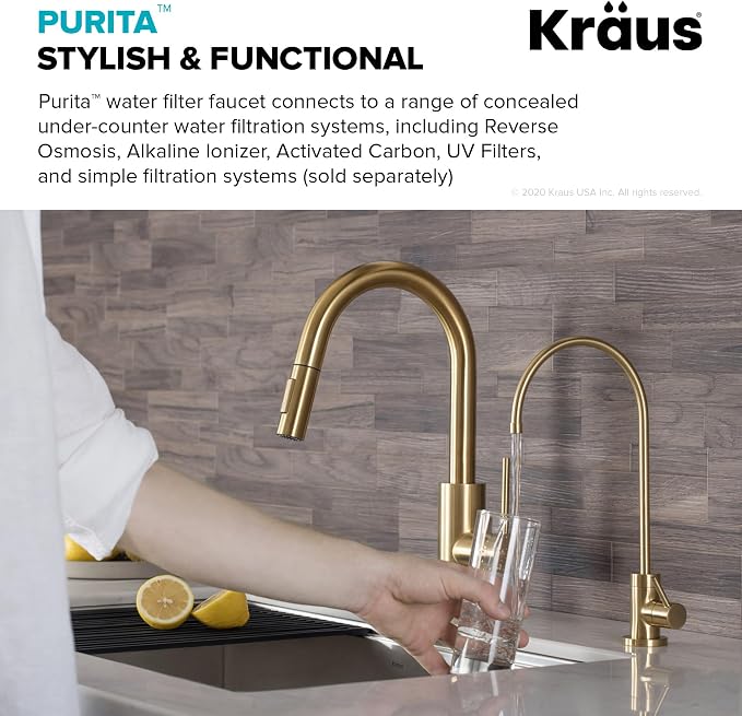 KRAUS Purita 100% Lead-Free Kitchen Water Filter Faucet in Brushed Brass - Image 2