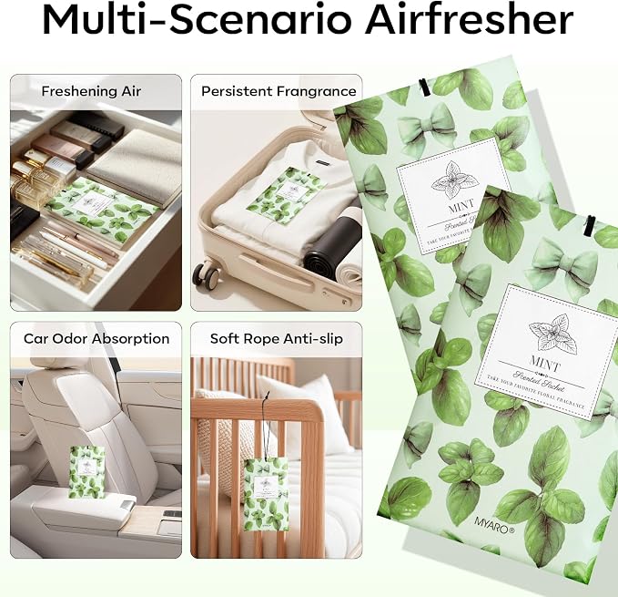 MYARO 20Pcs Peppermint Scented Sachets, Closet Deodorizer Car Air Freshener - Image 3