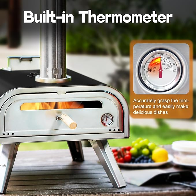 BIG HORN OUTDOORS 16 Inch Wood Pellet Burning Pizza Oven Pellet Pizza Stove, Portable Stainless Steel Pizza Oven with Pizza Stone for Outdoor Backyard Pizza Maker Garden Kitchen