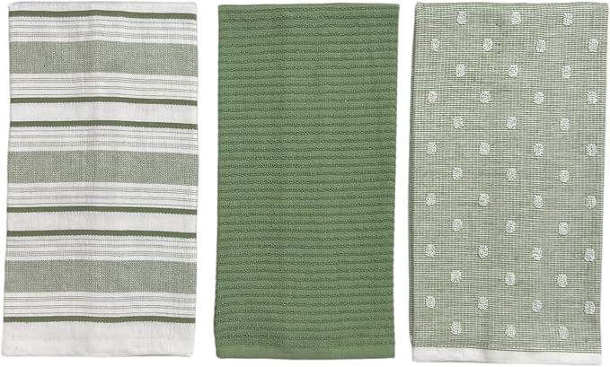 Sage Green Striped Kitchen Hand Dish Towels, 100% Cotton - Image 5