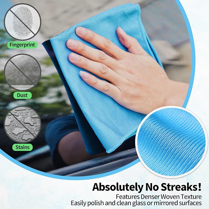 Microfiber Glass Cleaning Cloth, 12 Pack Window Glass Cleaning Rags, Reusable - Image 3
