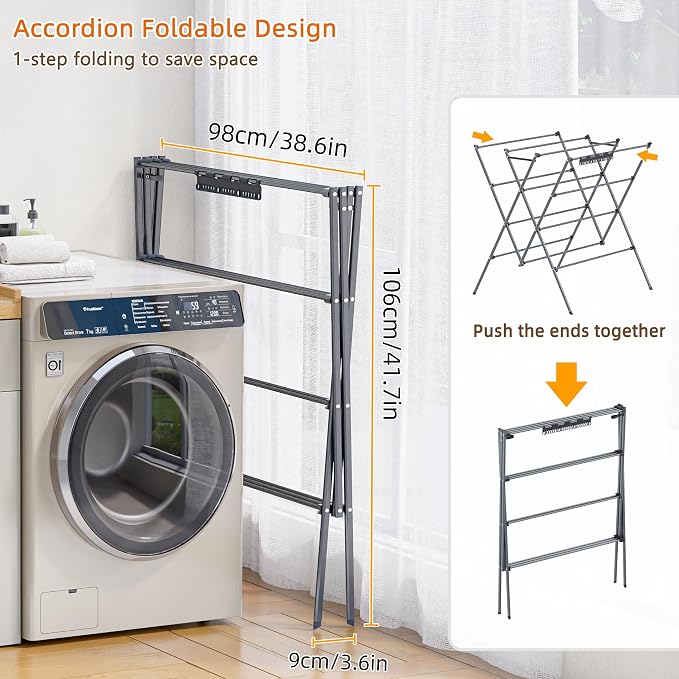 Drying Rack Clothing, 35.43in Long Drying Poles Large Clothes Drying Rack | - Image 5