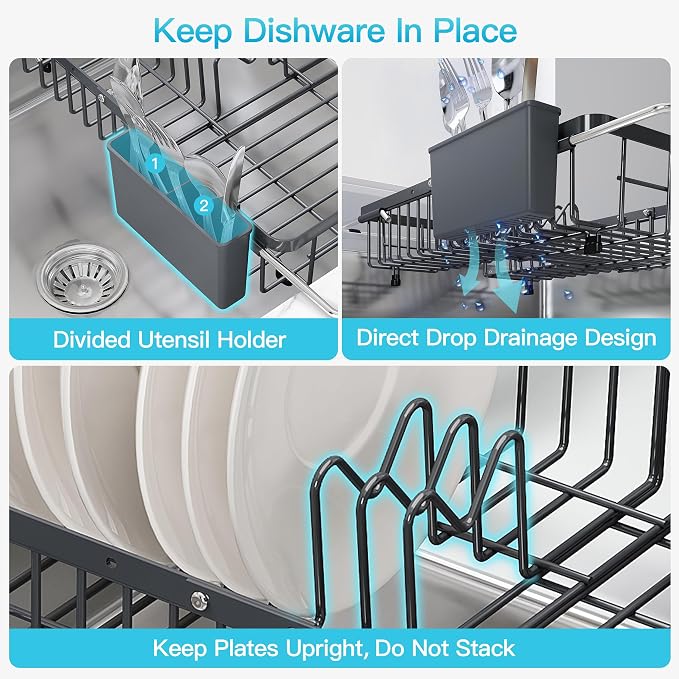 JASIWAY Gray Dish Drying Rack Over the Sink - Image 9