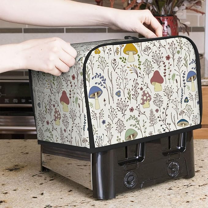 Cute Wild Plants Mushroom 2 Slice Toaster Cover, Waterproof Toaster Dust Cover Bread Maker Protective For Small Kitchen Appliance Dining Room Home Table Decor Gifts