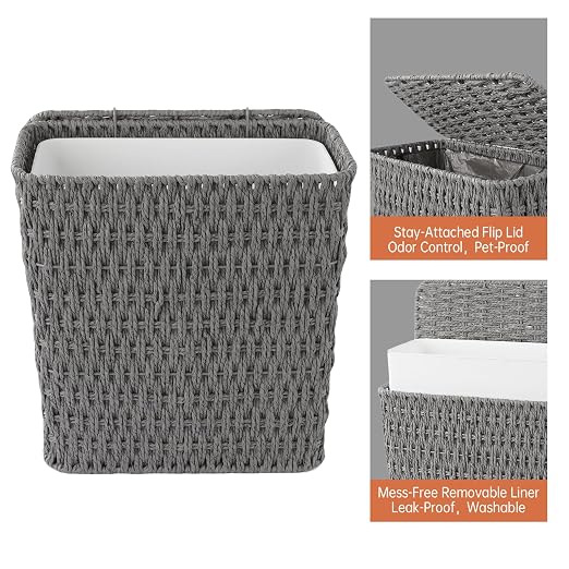 Coeusy 3 Gallon Paper Rope Bathroom Trash Can, Small Wicker Trash Cans - Image 6