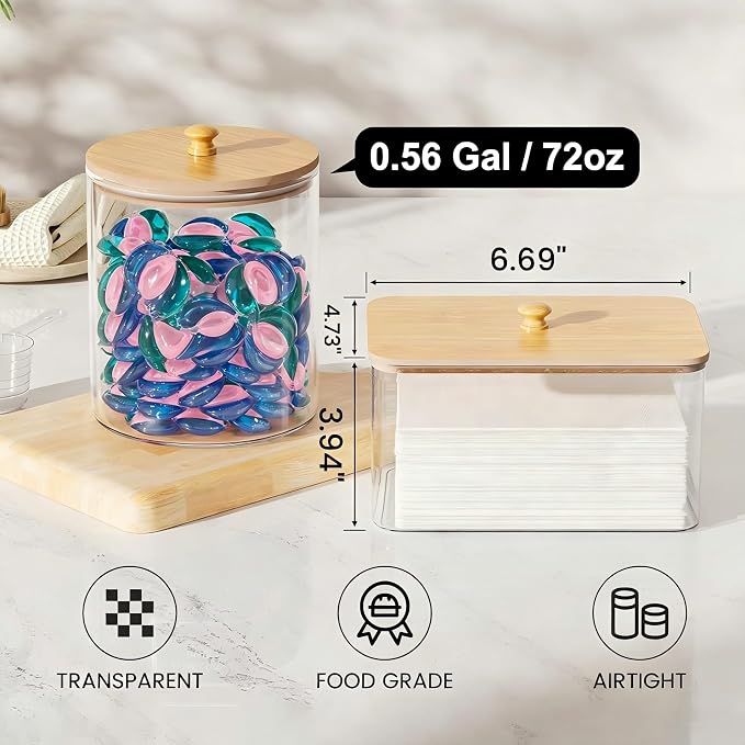 2+1 Pack Glass Laundry Pods Container & Acrylic Dryer Sheet Holder, Powder - Image 3