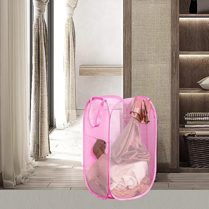 Pop Up Laundry Hamper Thick Mesh Collapsible Laundry Baskets, Large Side Pocket - Image 2