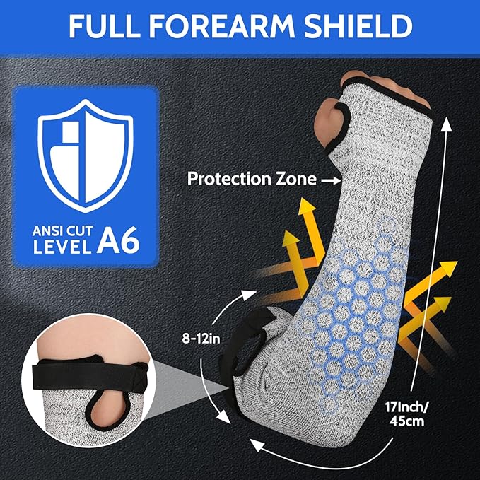 Cut Resistant Arm Sleeves ANSI Level A6, Kitchen Arm Thumb Hole Protectors for Thin Skin & Bruising, for men & women- Industrial Arm Guards for Welding, Glass Handling, Pet Grooming(yellow)