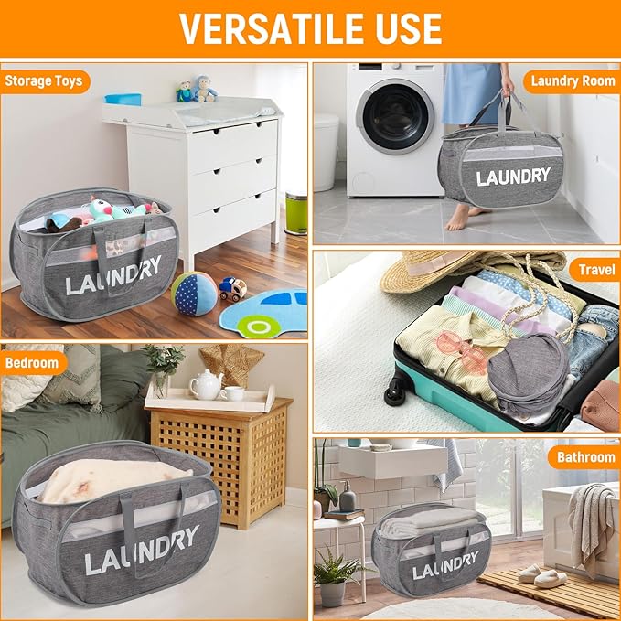 Collapsible Laundry Baskets, Foldable Clothes Hamper - Image 7