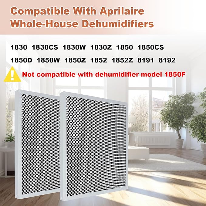 5443 MERV 8 Dehumidifier Filter Compatible with Aprilaire Whole-House Dehumidifiers 8191 8192 and Ventilation Models 8191 8192 Replacement Filters Washable 2 Packs - 10"x12"x1"