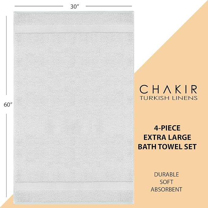 Chakir Turkish Linens 100% Cotton 4-Pack Bath Towels 30x60, 30x60 Extra Large - Image 6