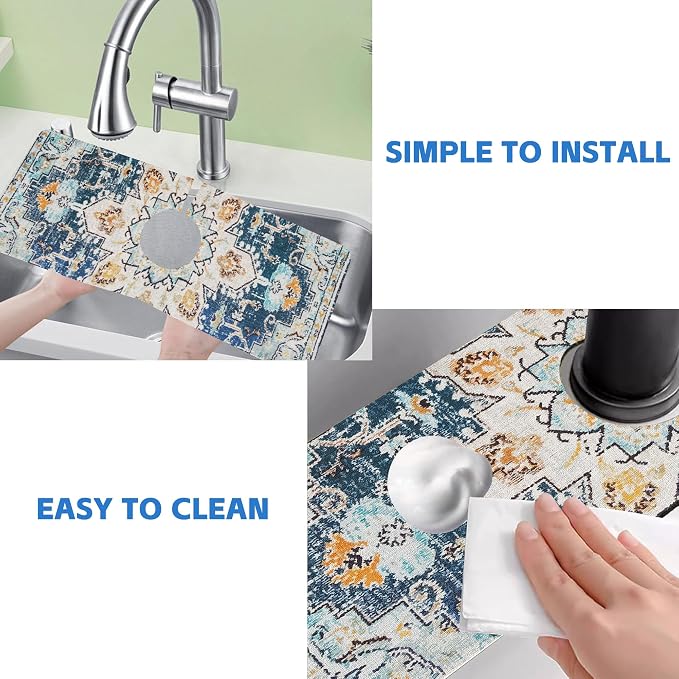 Oriental Blue Turkish Carpet Pattern Sink Faucet Absorbing Mat Sink Splash - Image 5