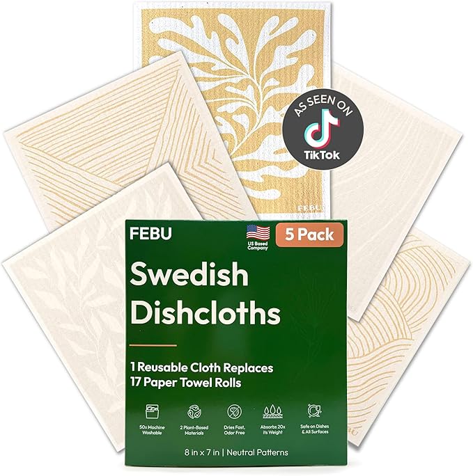 FEBU Swedish Dishcloths for Kitchen, 5 Pack by FEBU