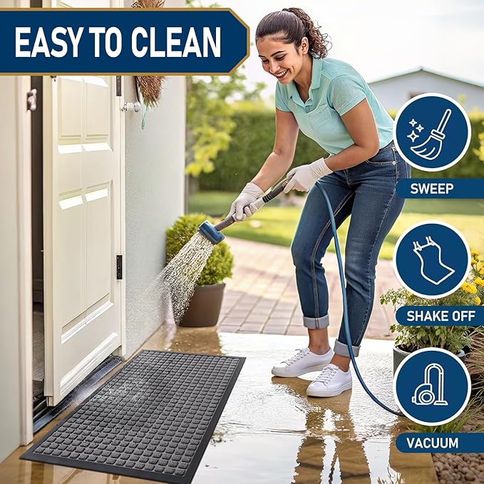 Smiry Front Door Mat Outside Entrance, Heavy Duty Natural Rubber Doormat, Non Slip, Trap Dirt and Moisture, Easy Clean, Low Profile Welcome Floor Mats for Indoor Outdoor Entry, 47x32 Inch, Mix Grey