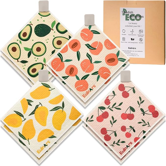 Eulnars Swedish Dishcloths for Kitchen, 8 Pack Reusable Paper Towels by Eulnars