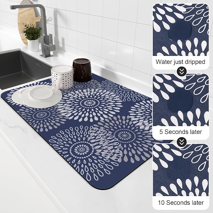 Dish Drying Mat Absorbent Kitchen Counter Mat Rubber Backing Draining Mat | - Image 4