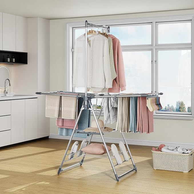 Clothes Drying Rack with High Hanger, 3-Level Drying Racks | Foldable Laundry - Image 8