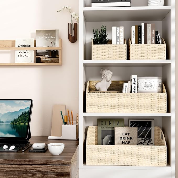 Pantry Baskets for Organizing, Wicker Storage Basket Beige - Image 5
