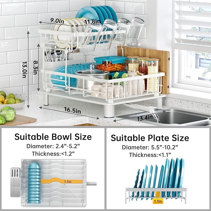 Large 2 Tier Detachable Dish Drying Rack - Image 2