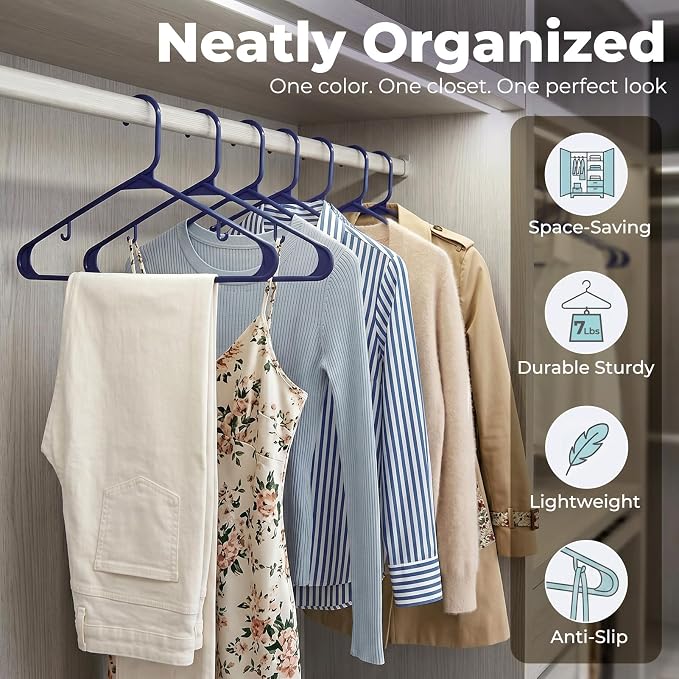 HOUSE DAY Blue Plastic Hangers 60 Pack, Slim Space-Saving Clothes Hangers | - Image 3