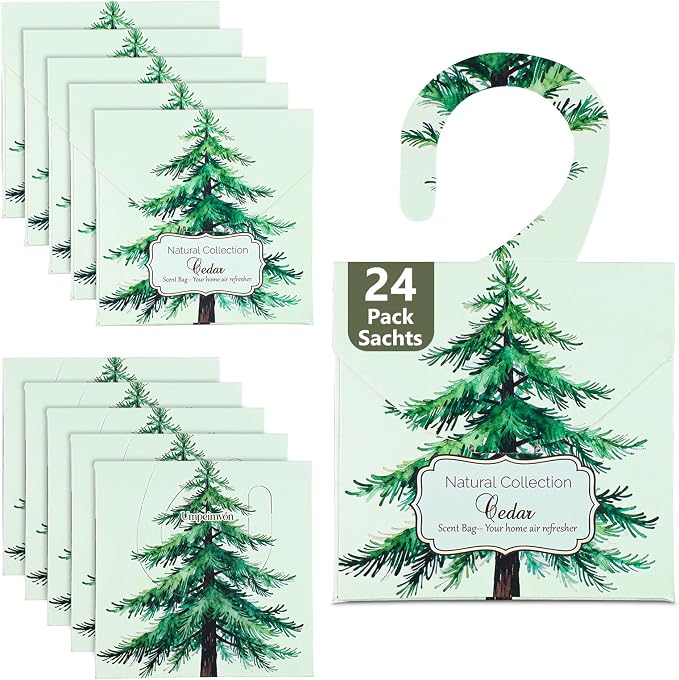 24 Pack Cedar Sachets for Drawers and Closets, Natural Closet Freshener by Umpeimvon