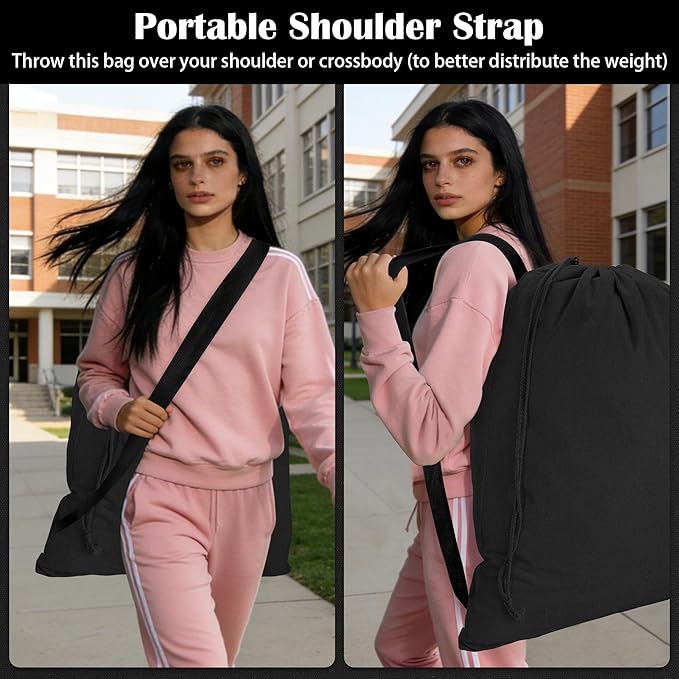 Canvas Laundry Bag with Shoulder Strap & Drawstring - Image 4