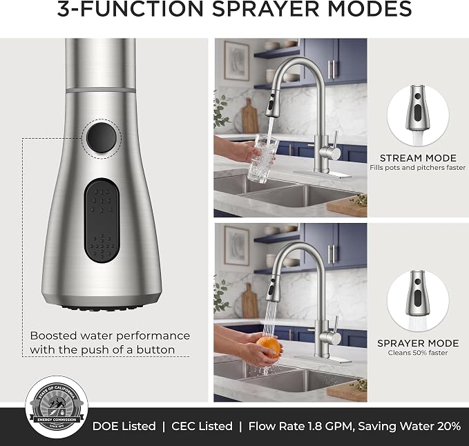 FORIOUS Touch Activated Kitchen Faucets Pull Down Sprayer, Brushed Nickel | - Image 6