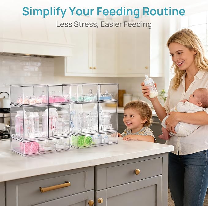 Vtopmart Clear Stackable Storage Drawers Set of 10, Baby Bottle Organizer | - Image 4